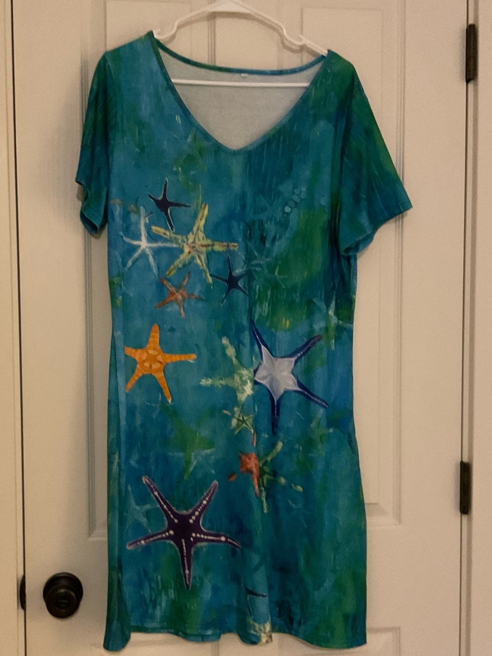 Women’s Teal Starfish V-Neck Tunic Dress